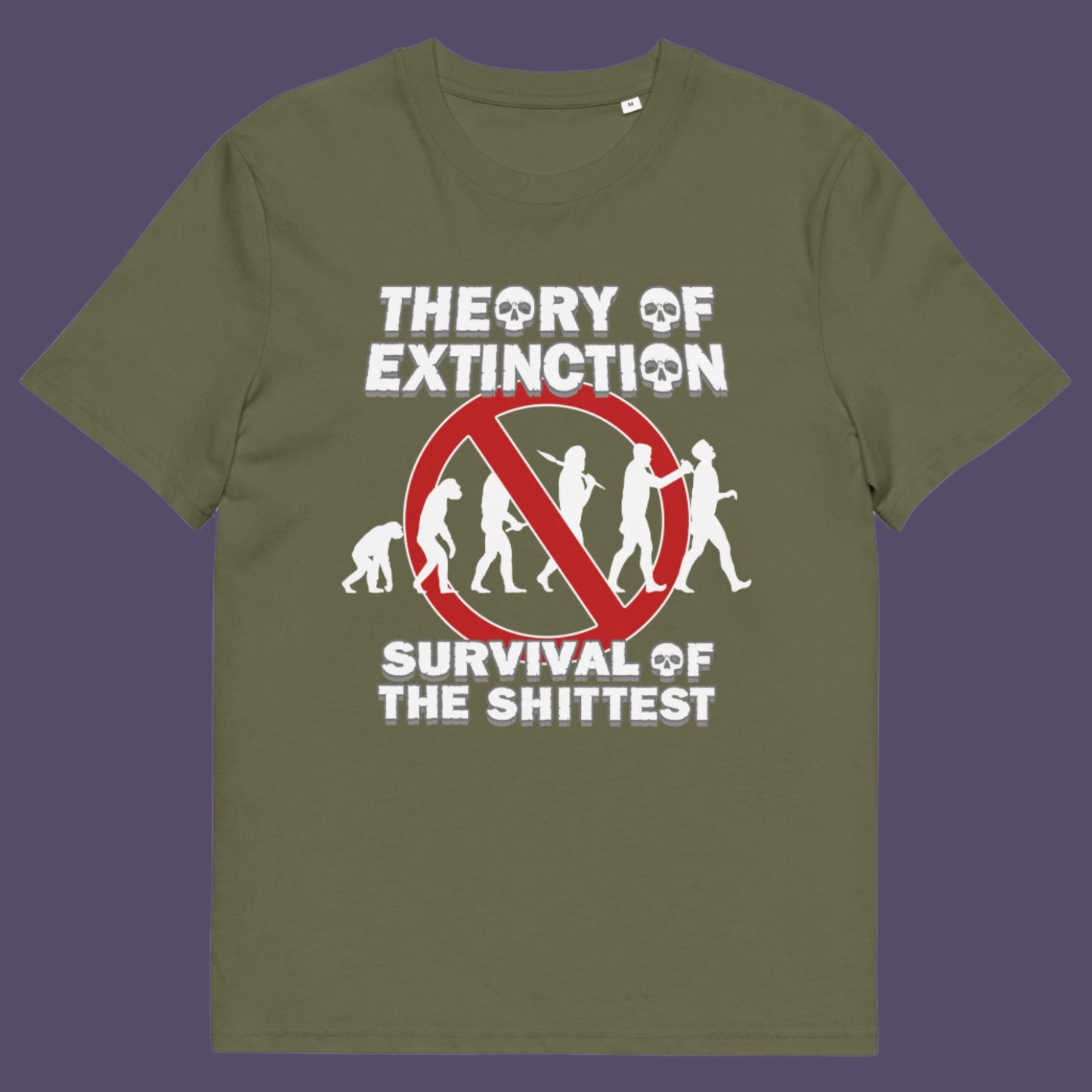 Khaki t shirt. This broken society t shirt design questions our evolution and suggests we are headed for a dark future. In a capitalist system built to promote greed, are we evolving any more or is constantly competing with each other the beginning of the end. Made from 100% organic ring-spun cotton, these funny extinction t shirts are unisex, high quality, super comfy, and best of all, eco-friendly.