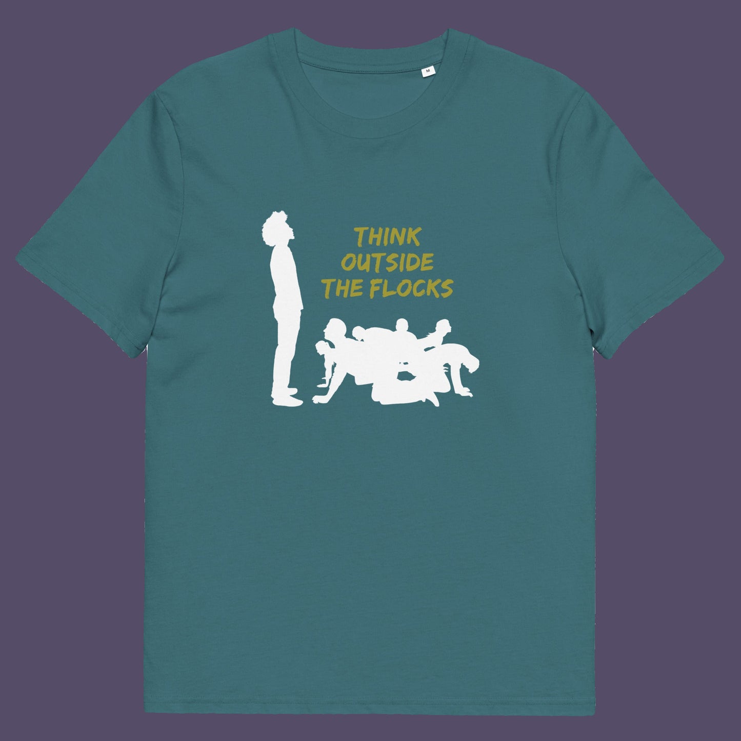 Stargazer t shirt. This self worth t shirt likens people to sheep. A satirical play on the expression 'Think outside the box'. This dark humour design highlights the need for genuine independent thought. Made from 100% organic ring-spun cotton, this non conformist t shirt is unisex, high quality, super comfy, and best of all, eco-friendly.