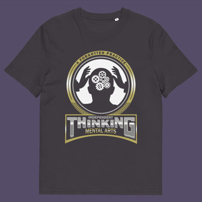 Anthracite t-shirt. A satirical t-shirt suggesting independent thinking is a forgotten art since we let machines think for us. Promote independent thinking with this some what sarcastic t-shirt. Made from 100% organic ring-spun cotton, this satirical &amp; sarcastic t-shirt is unisex, high-quality, super comfy, and best of all, eco-friendly.
