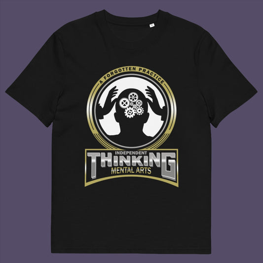 Black t-shirt. A satirical t-shirt suggesting independent thinking is a forgotten art since we let machines think for us. Promote independent thinking with this some what sarcastic t-shirt. Made from 100% organic ring-spun cotton, this satirical &amp; sarcastic t-shirt is unisex, high-quality, super comfy, and best of all, eco-friendly.