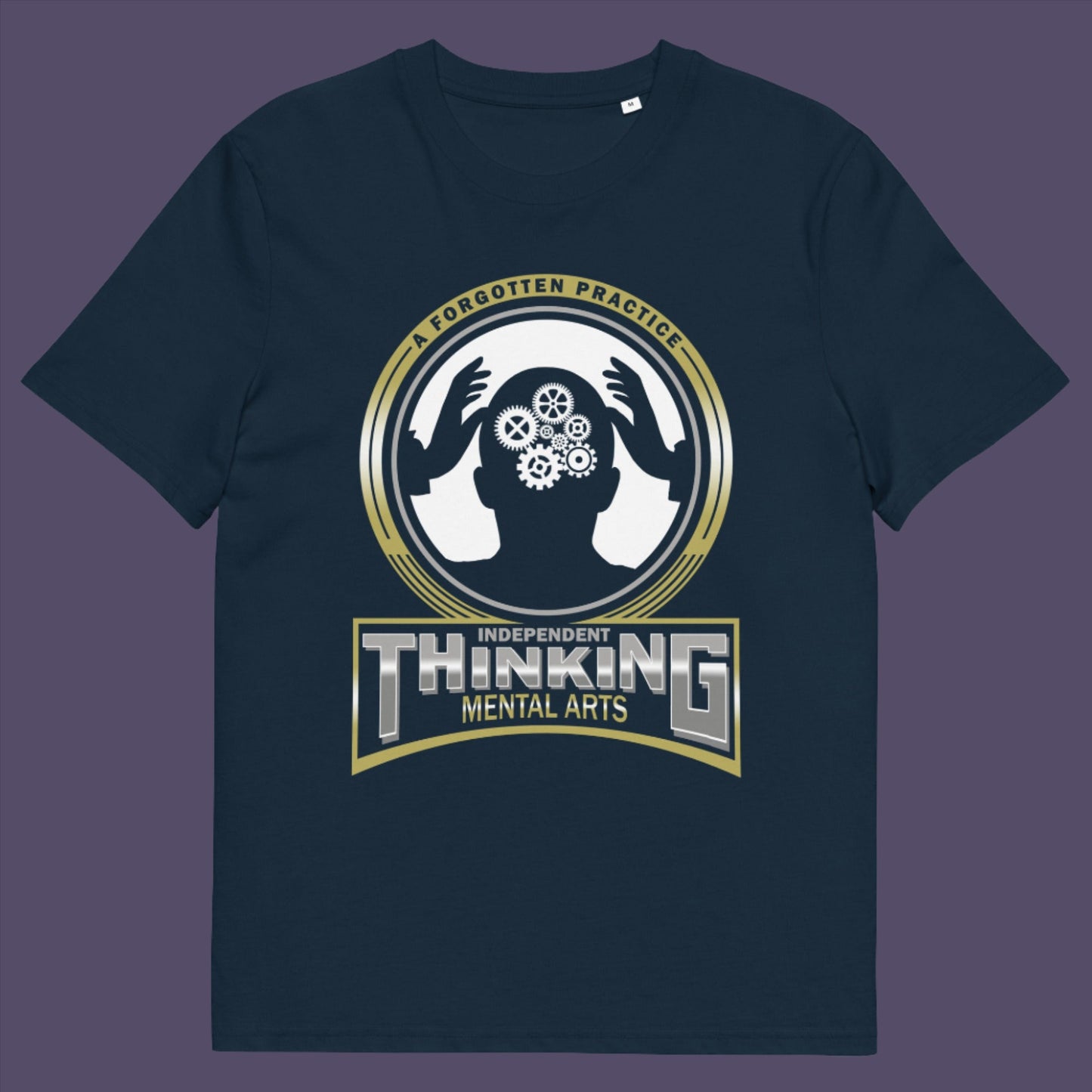 French navy t-shirt. A satirical t-shirt suggesting independent thinking is a forgotten art since we let machines think for us. Promote independent thinking with this some what sarcastic t-shirt. Made from 100% organic ring-spun cotton, this satirical &amp; sarcastic t-shirt is unisex, high-quality, super comfy, and best of all, eco-friendly.