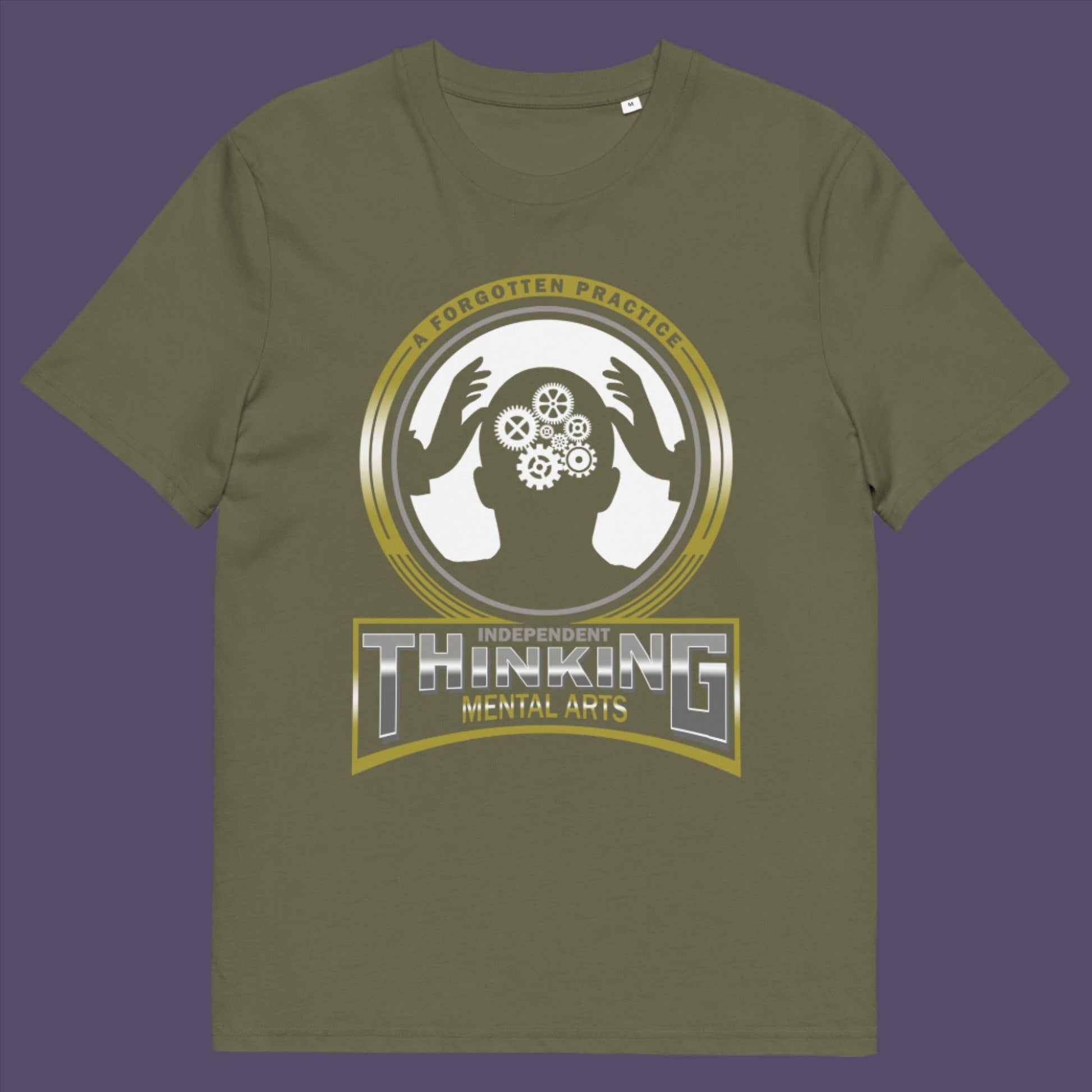 Khaki t-shirt. A satirical t-shirt suggesting independent thinking is a forgotten art since we let machines think for us. Promote independent thinking with this some what sarcastic t-shirt. Made from 100% organic ring-spun cotton, this satirical &amp; sarcastic t-shirt is unisex, high-quality, super comfy, and best of all, eco-friendly.