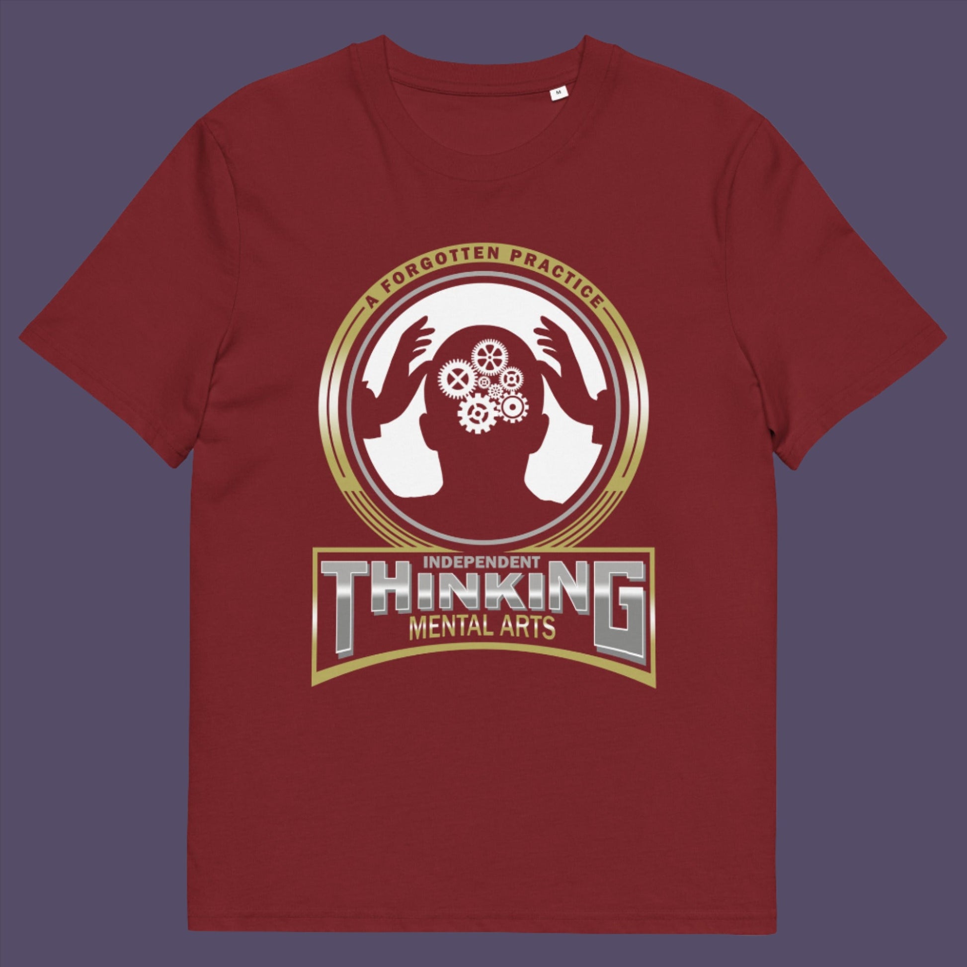 Burgundy t-shirt. A sign of the times t shirt suggesting independent thinking is a forgotten art since we let machines think for us. Promote independent thinking with this some what sarcastic t-shirt. Made from 100% organic ring-spun cotton, this urban art t shirt is unisex, high-quality, super comfy, and best of all, eco-friendly.