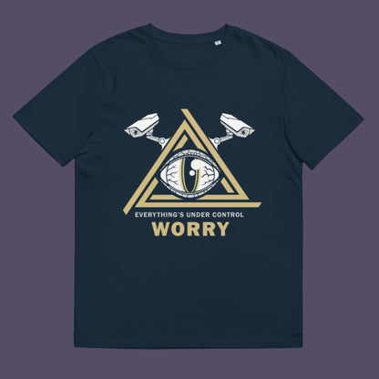 French navy t-shirt. A conspiracy theory t-shirt for all that see paranoia as a necessity. This design is a must if your imagination is colourful enough to believe we are being controlled by reptilian alien overlords. Made from 100% organic ring-spun cotton, this alien conspiracy theory t-shirt is unisex, high-quality, super comfy, and best of all, eco-friendly.