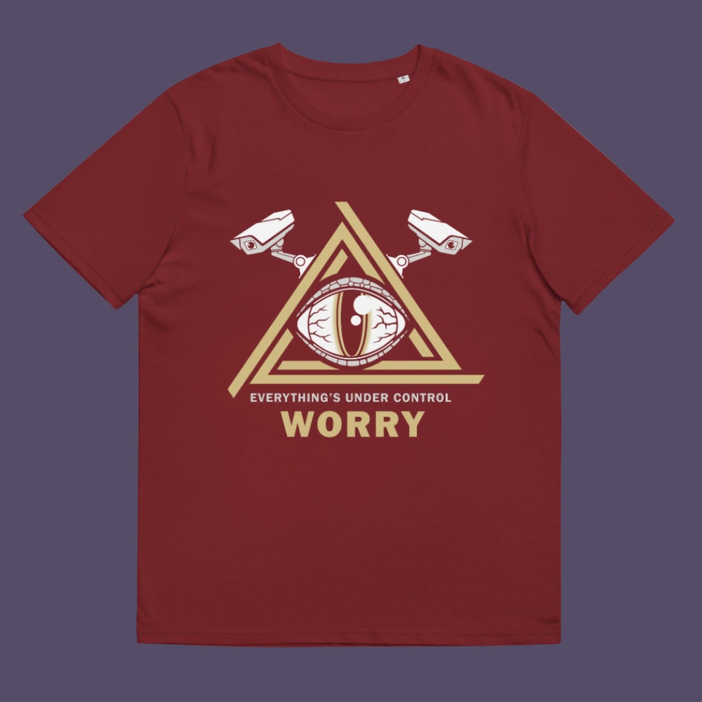Burgundy t-shirt. A conspiracy theory t-shirt for all that see paranoia as a necessity. This design is a must if your imagination is colourful enough to believe we are being controlled by reptilian alien overlords. Made from 100% organic ring-spun cotton, this alien conspiracy theory t-shirt is unisex, high-quality, super comfy, and best of all, eco-friendly.