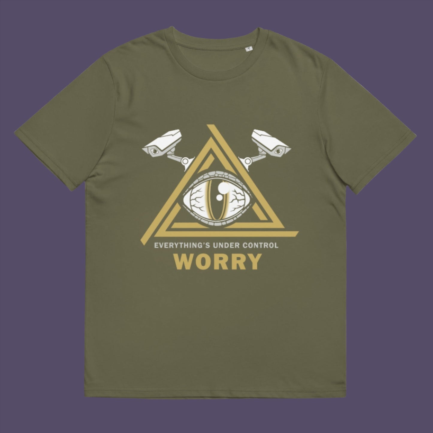 Khaki t-shirt. A conspiracy theory t-shirt for all that see paranoia as a necessity. This design is a must if your imagination is colourful enough to believe we are being controlled by reptilian alien overlords. Made from 100% organic ring-spun cotton, this alien conspiracy theory t-shirt is unisex, high-quality, super comfy, and best of all, eco-friendly.