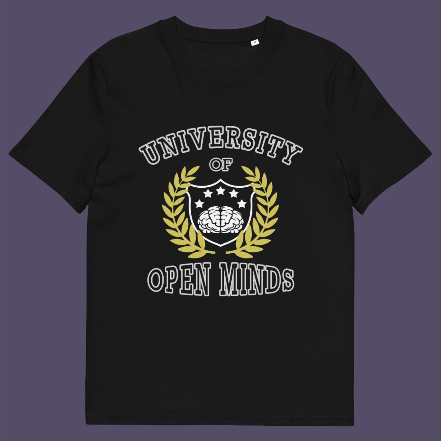 Black t-shirt. A cool graphic design for the liberal minded. If you think outside the box then this university is for you. Only practical lessons and no student loan required. Made from 100% organic ring-spun cotton, this social awareness t-shirt is unisex, high-quality, super comfy, and best of all, eco-friendly.