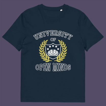 French navy t-shirt. A cool graphic design for the liberal minded. If you think outside the box then this university is for you. Only practical lessons and no student loan required. Made from 100% organic ring-spun cotton, this social awareness t-shirt is unisex, high-quality, super comfy, and best of all, eco-friendly.