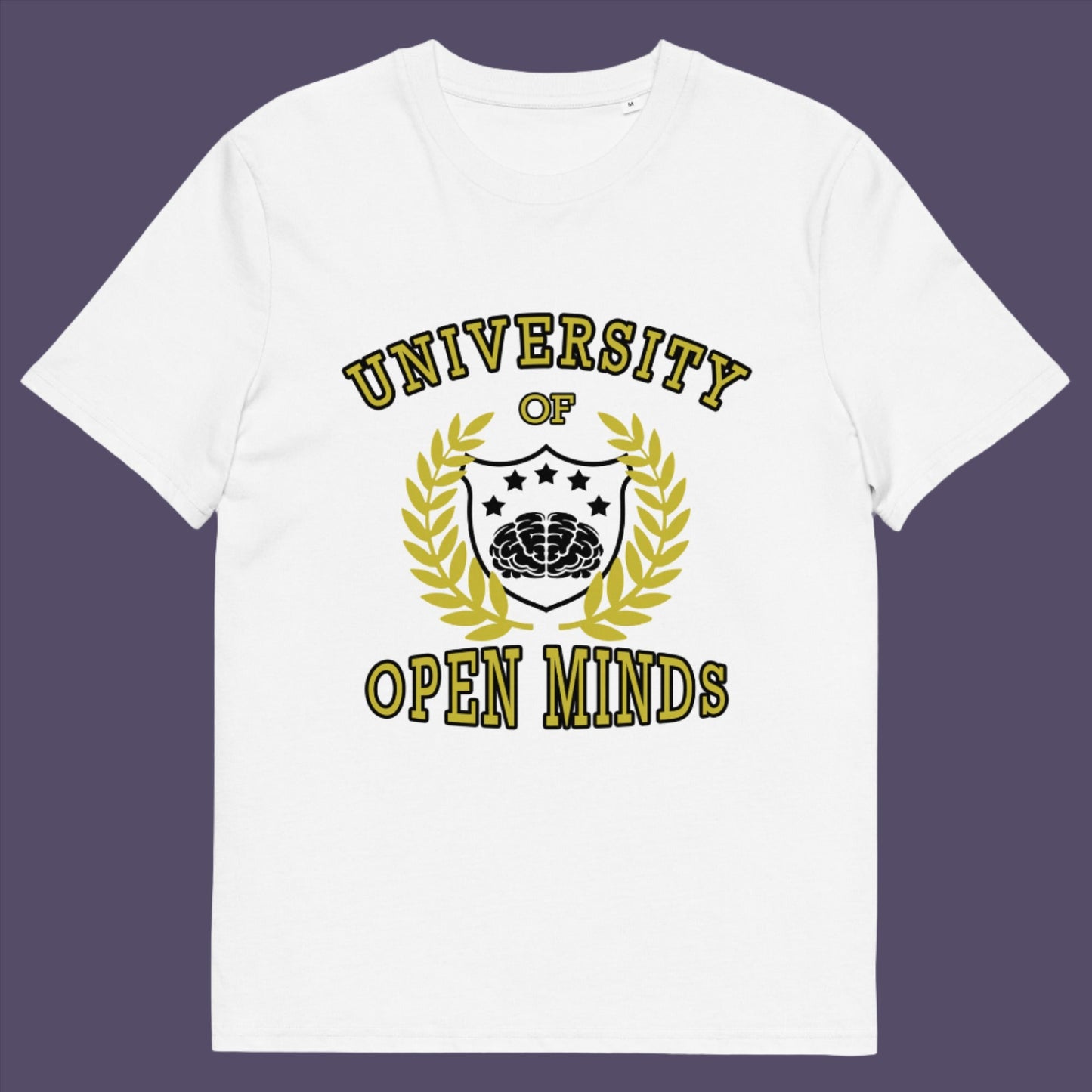 White t-shirt. A cool graphic design for the liberal minded. If you think outside the box then this university is for you. Only practical lessons and no student loan required. Made from 100% organic ring-spun cotton, this social awareness t-shirt is unisex, high-quality, super comfy, and best of all, eco-friendly.