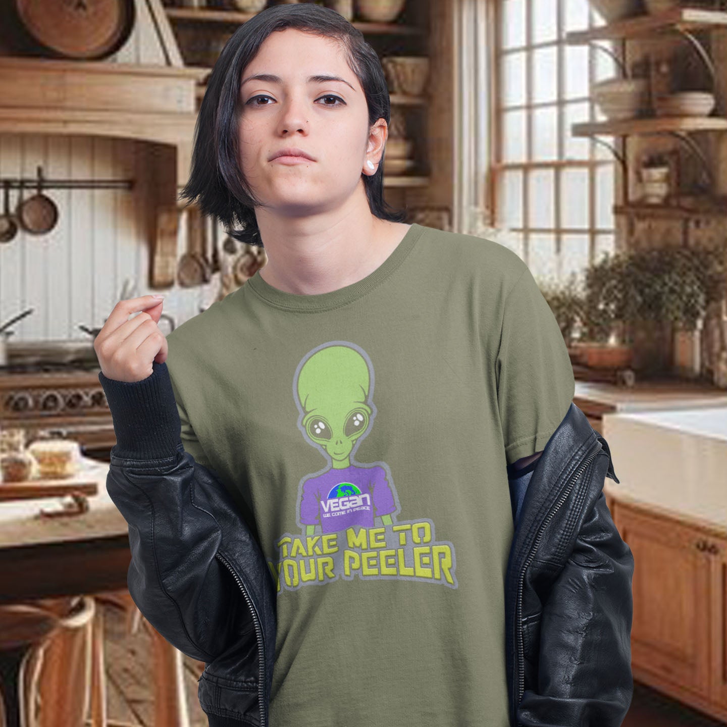 A design for anyone that thinks Aliens must be vegans otherwise they would have been farming us for years. Made from 100% organic ring-spun cotton, this unisex t-shirt is a total must-have. It's high-quality, super comfy, and best of all—eco-friendly. 