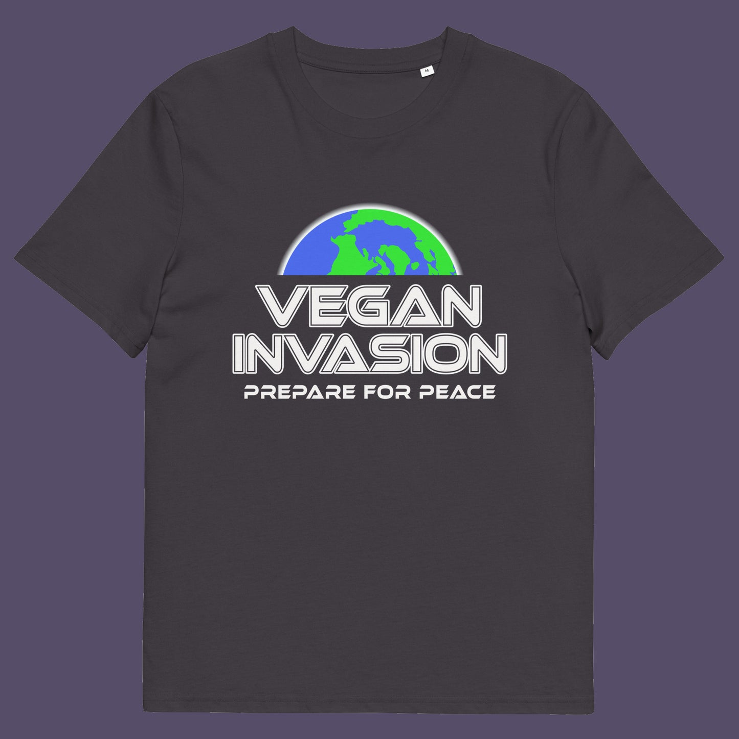 Anthracite t shirt. This vegan meat free t shirt design plays on the idea that other people view vegans as alien. Reassure people that you are a peaceful creature and remind them that you help to save the planet. Made from 100% organic ring-spun cotton, this plant based meat free t shirt is unisex, high-quality, super comfy, and best of all, eco-friendly.