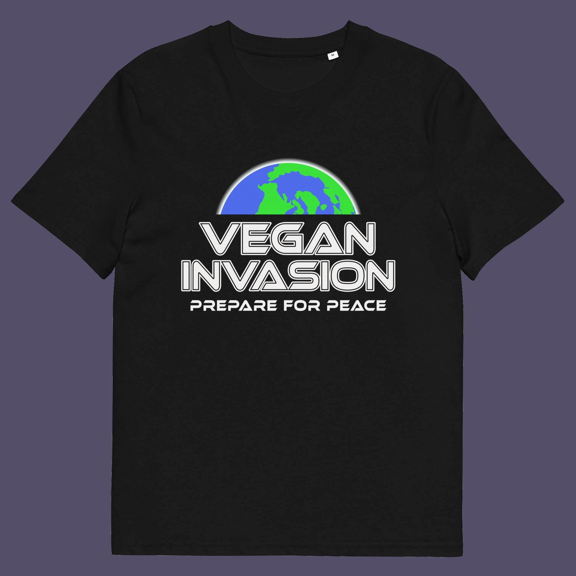 black t shirt. This vegan meat free t shirt design plays on the idea that other people view vegans as alien. Reassure people that you are a peaceful creature and remind them that you help to save the planet. Made from 100% organic ring-spun cotton, this plant based meat free t shirt is unisex, high-quality, super comfy, and best of all, eco-friendly.