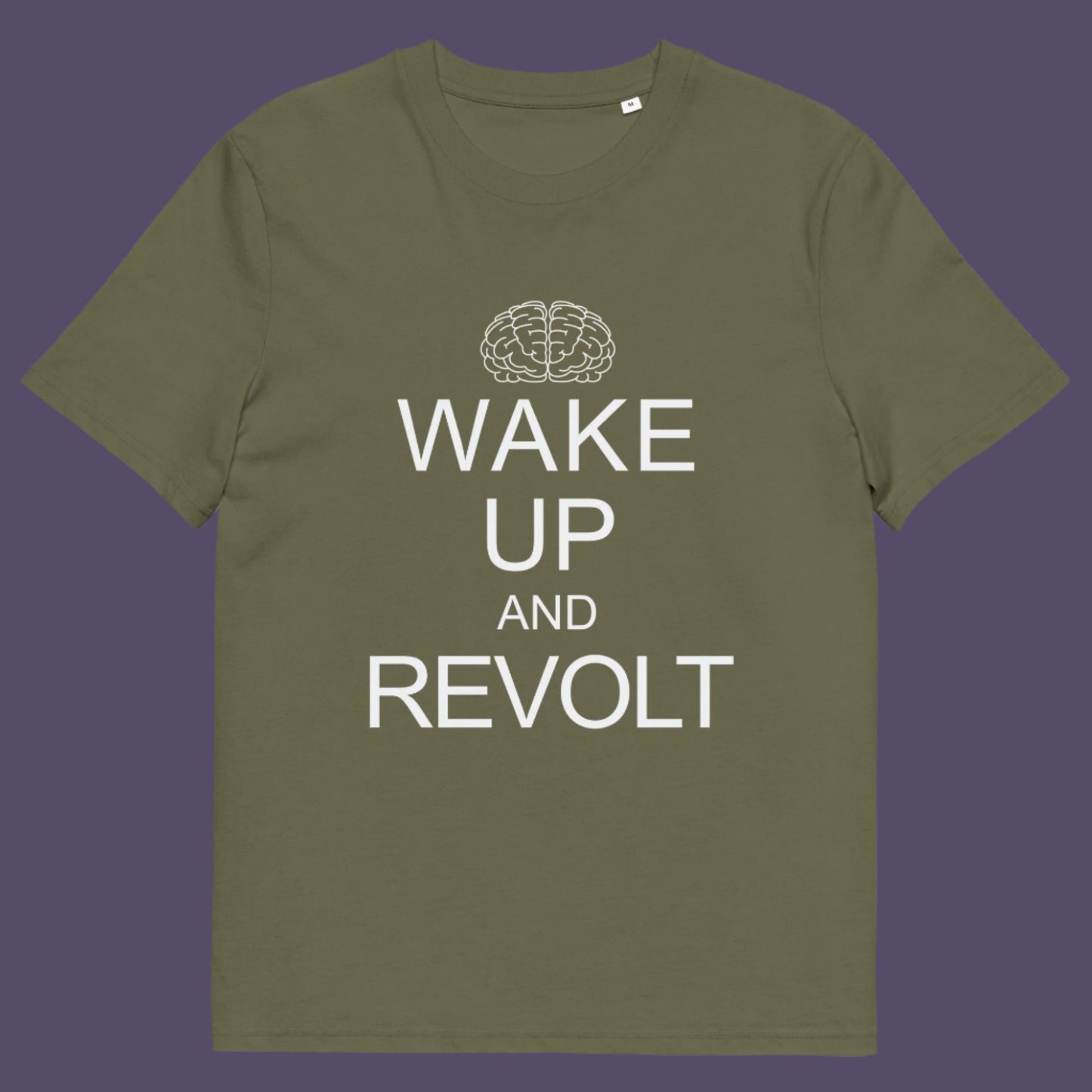 Khaki t-shirt.  This satirical 'stay calm' anti government t shirt suggests we have been calm too long and need of waking up and fighting for our right instead. Keeping calm got us into this mess, it's time to wake up. Made from 100% organic ring-spun cotton, this activist t shirt design is unisex, high-quality, super comfy, and best of all, eco-friendly.