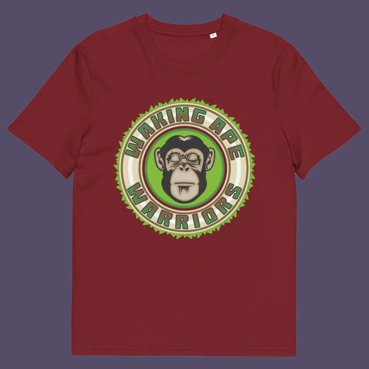 Burgundy t shirt. The message that comes with this original save the planet t shirt design is one of resistance to concrete jungles, processed food and plastic people. Ideal for anyone with environmental concern or any doubts about an A.I take over. Awaken your inner primate. Made from 100% organic ring-spun cotton, this save the Earth t shirt is unisex, high-quality, super comfy, and best of all, eco-friendly.