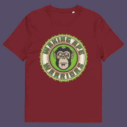 Burgundy t shirt. The message that comes with this original save the planet t shirt design is one of resistance to concrete jungles, processed food and plastic people. Ideal for anyone with environmental concern or any doubts about an A.I take over. Awaken your inner primate. Made from 100% organic ring-spun cotton, this save the Earth t shirt is unisex, high-quality, super comfy, and best of all, eco-friendly.