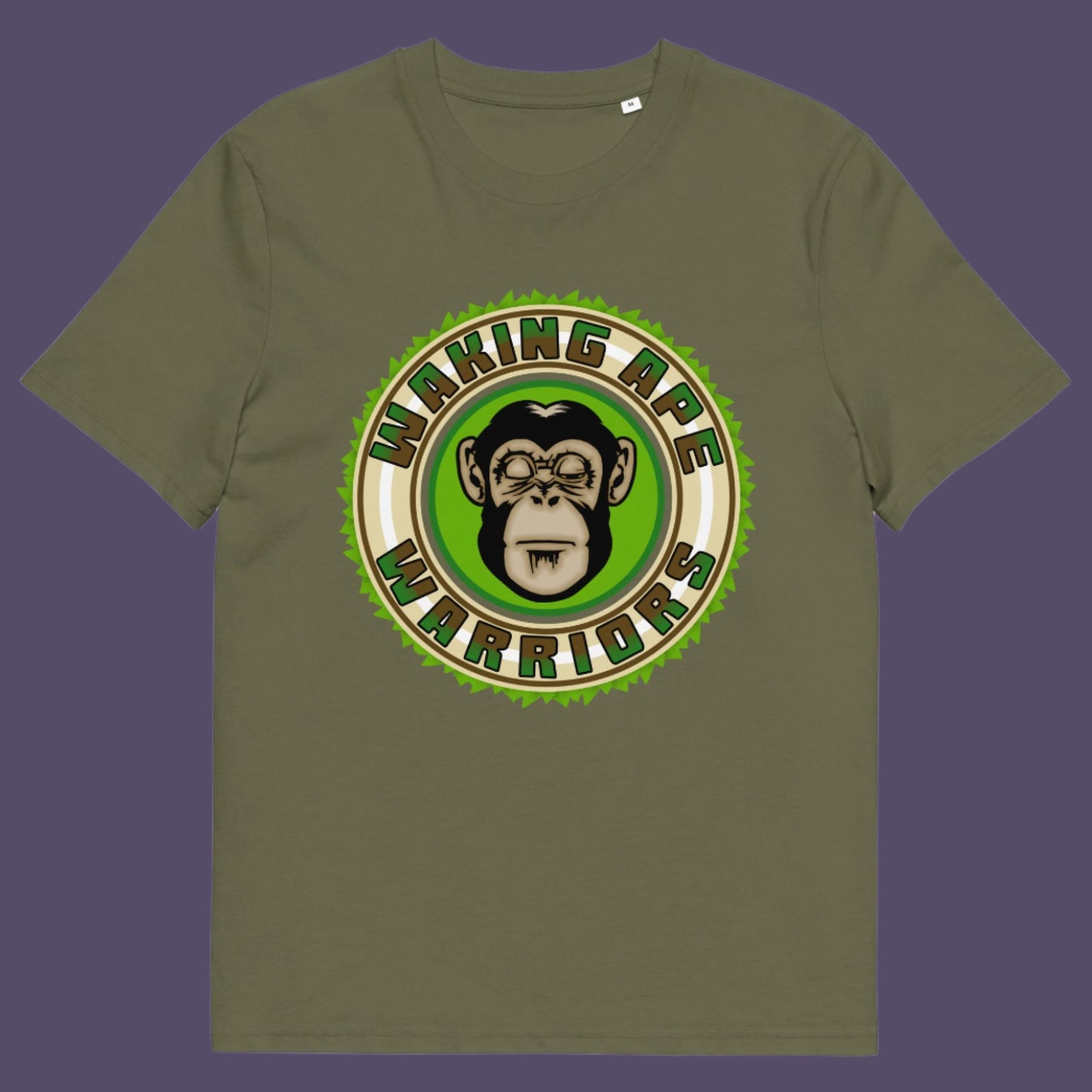 Khaki t shirt. The message that comes with this original save the planet t shirt design is one of resistance to concrete jungles, processed food and plastic people. Ideal for anyone with environmental concern or any doubts about an A.I take over. Awaken your inner primate. Made from 100% organic ring-spun cotton, this save the Earth t shirt is unisex, high-quality, super comfy, and best of all, eco-friendly.