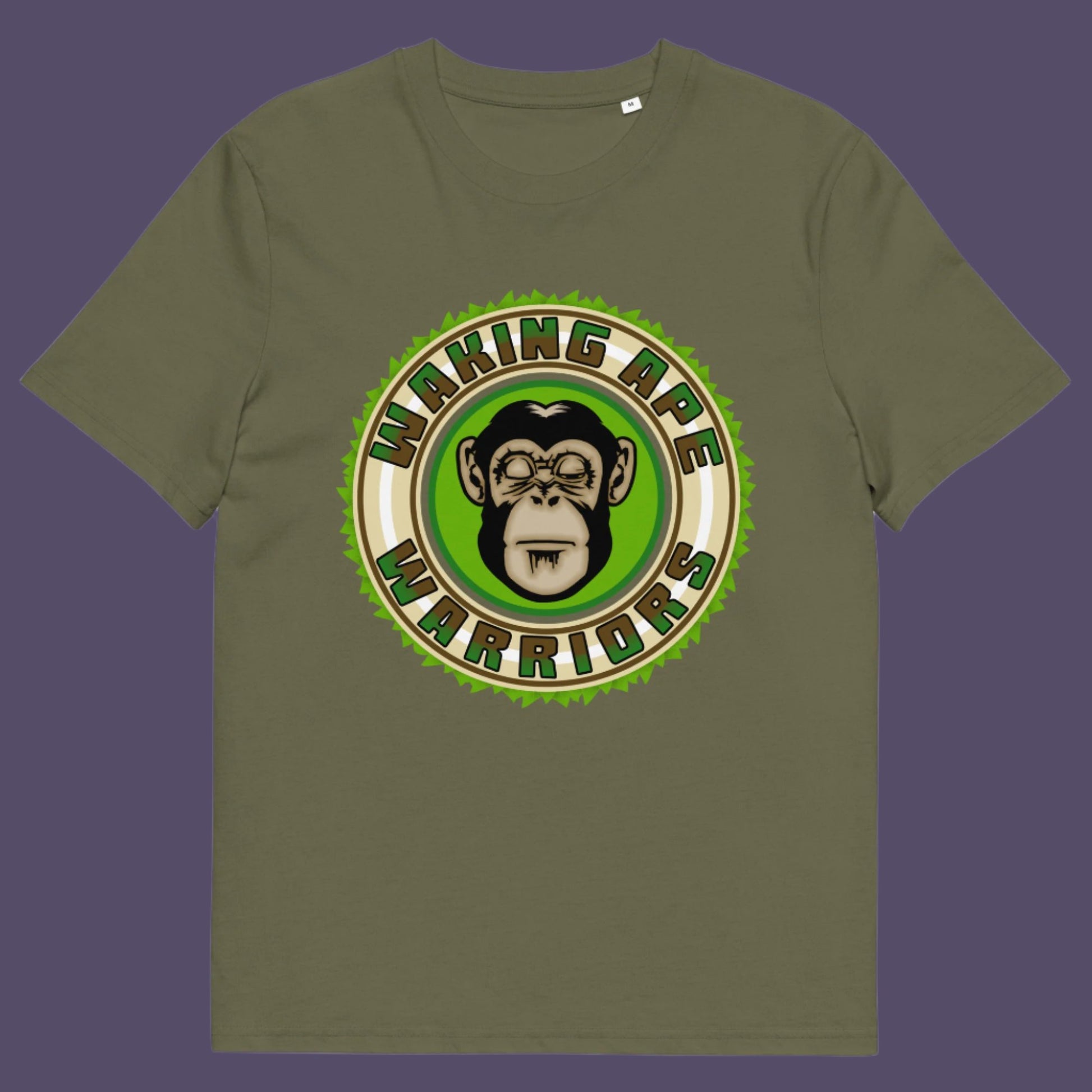 Khaki t shirt. The message that comes with this original save the planet t shirt design is one of resistance to concrete jungles, processed food and plastic people. Ideal for anyone with environmental concern or any doubts about an A.I take over. Awaken your inner primate. Made from 100% organic ring-spun cotton, this save the Earth t shirt is unisex, high-quality, super comfy, and best of all, eco-friendly.
