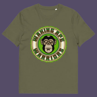 Khaki t shirt. The message that comes with this original save the planet t shirt design is one of resistance to concrete jungles, processed food and plastic people. Ideal for anyone with environmental concern or any doubts about an A.I take over. Awaken your inner primate. Made from 100% organic ring-spun cotton, this save the Earth t shirt is unisex, high-quality, super comfy, and best of all, eco-friendly.