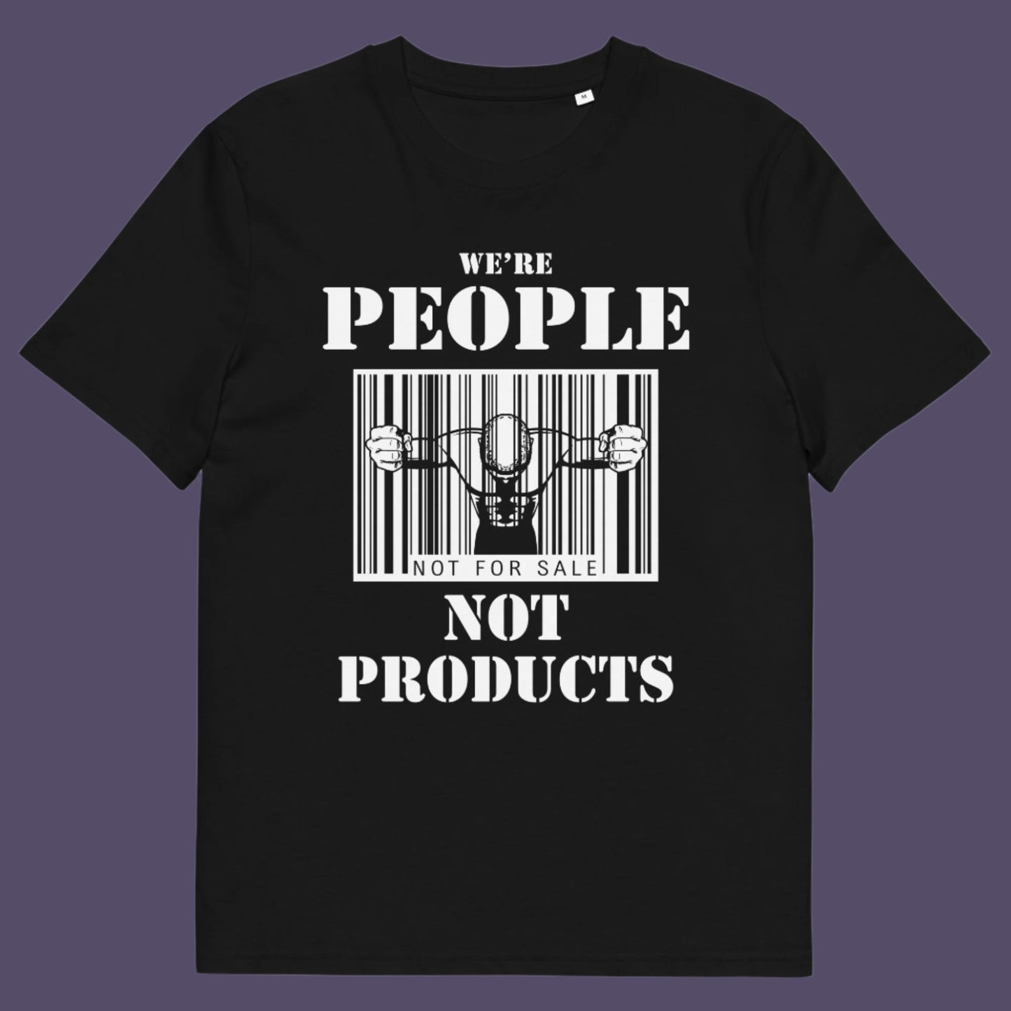 Black t shirt. An anti capitalism t shirt highlighting the dehumanisation of people in a money obsessed society. Show your disgust for the results of wild roaming capitalism and a society built on financial profit. Money is not the answer. A fantastic choice for any anti capitalism protest or to just create social awareness. Made from 100% organic ring-spun cotton, this anti consumerism t shit is unisex, high-quality, super comfy, and best of all, eco-friendly.