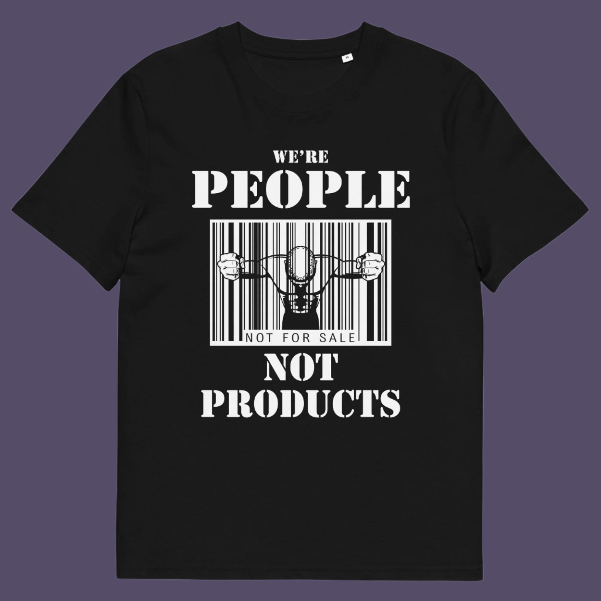 Black t shirt. An anti capitalism t shirt highlighting the dehumanisation of people in a money obsessed society. Show your disgust for the results of wild roaming capitalism and a society built on financial profit. Money is not the answer. A fantastic choice for any anti capitalism protest or to just create social awareness. Made from 100% organic ring-spun cotton, this anti consumerism t shit is unisex, high-quality, super comfy, and best of all, eco-friendly.