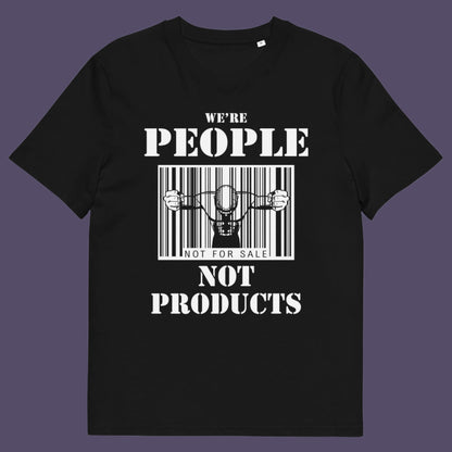 Black t shirt. An anti capitalism t shirt highlighting the dehumanisation of people in a money obsessed society. Show your disgust for the results of wild roaming capitalism and a society built on financial profit. Money is not the answer. A fantastic choice for any anti capitalism protest or to just create social awareness. Made from 100% organic ring-spun cotton, this anti consumerism t shit is unisex, high-quality, super comfy, and best of all, eco-friendly.