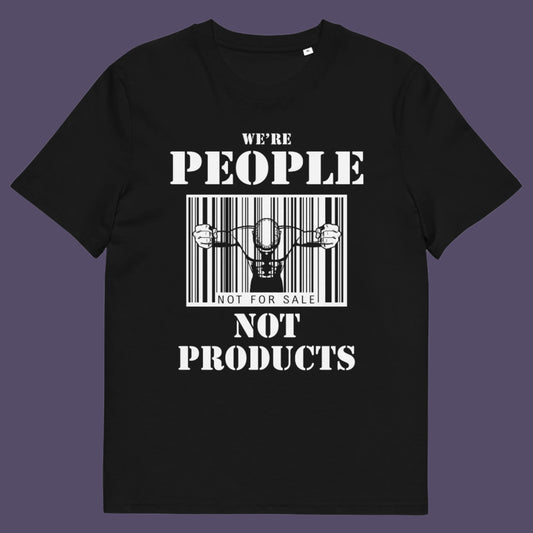 Black t shirt. An anti capitalism t shirt highlighting the dehumanisation of people in a money obsessed society. Show your disgust for the results of wild roaming capitalism and a society built on financial profit. Money is not the answer. A fantastic choice for any anti capitalism protest or to just create social awareness. Made from 100% organic ring-spun cotton, this anti consumerism t shit is unisex, high-quality, super comfy, and best of all, eco-friendly.