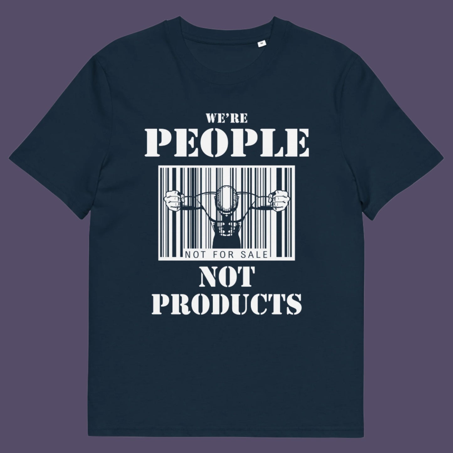French navy t shirt. An anti capitalism t shirt highlighting the dehumanisation of people in a money obsessed society. A fantastic choice for any anti capitalism protest or to just create social awareness. Made from 100% organic ring-spun cotton, this anti consumerism t shit is unisex, high-quality, super comfy, and best of all, eco-friendly.