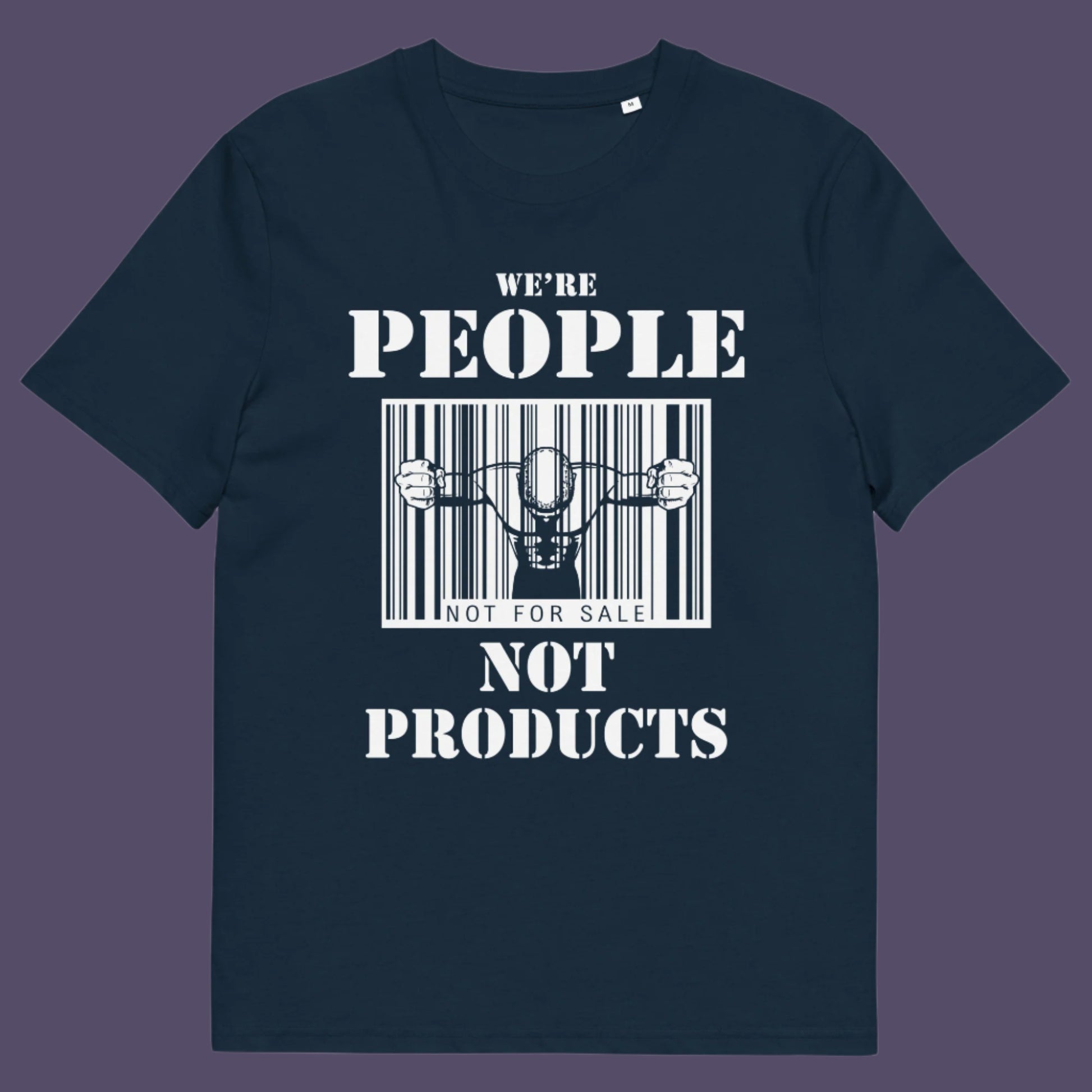 French navy t shirt. An anti capitalism t shirt highlighting the dehumanisation of people in a money obsessed society. A fantastic choice for any anti capitalism protest or to just create social awareness. Made from 100% organic ring-spun cotton, this anti consumerism t shit is unisex, high-quality, super comfy, and best of all, eco-friendly.