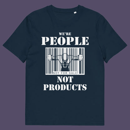 French navy t shirt. An anti capitalism t shirt highlighting the dehumanisation of people in a money obsessed society. A fantastic choice for any anti capitalism protest or to just create social awareness. Made from 100% organic ring-spun cotton, this anti consumerism t shit is unisex, high-quality, super comfy, and best of all, eco-friendly.