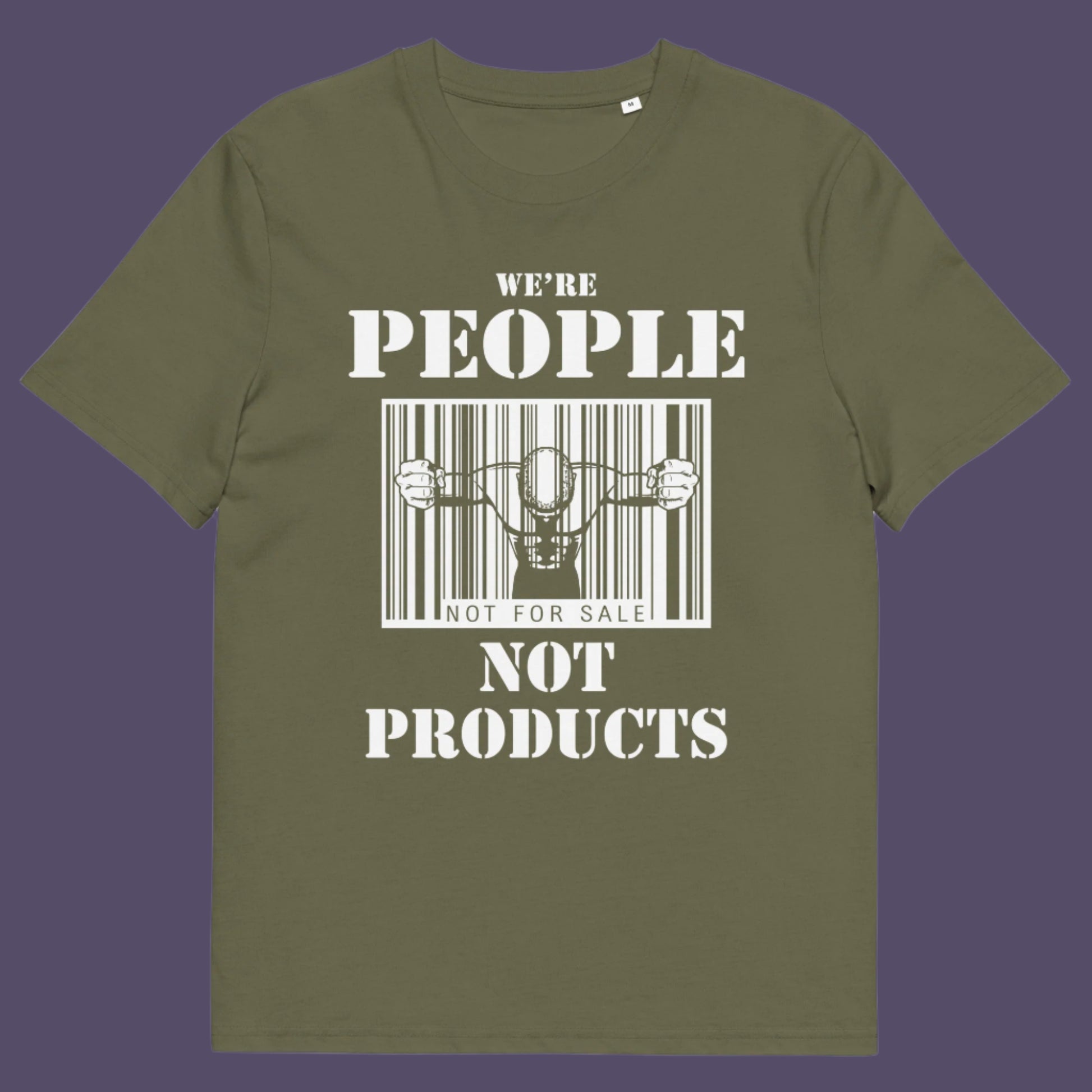 Khaki t shirt. An anti capitalism t shirt highlighting the dehumanisation of people in a money obsessed society. A fantastic choice for any anti capitalism protest or to just create social awareness. Made from 100% organic ring-spun cotton, this anti consumerism t shit is unisex, high-quality, super comfy, and best of all, eco-friendly.