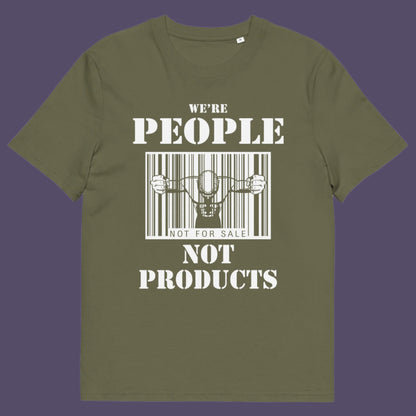 Khaki t shirt. An anti capitalism t shirt highlighting the dehumanisation of people in a money obsessed society. A fantastic choice for any anti capitalism protest or to just create social awareness. Made from 100% organic ring-spun cotton, this anti consumerism t shit is unisex, high-quality, super comfy, and best of all, eco-friendly.