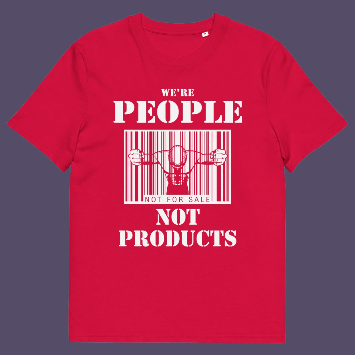 Red t shirt. An anti capitalism t shirt highlighting the dehumanisation of people in a money obsessed society. A fantastic choice for any anti capitalism protest or to just create social awareness. Made from 100% organic ring-spun cotton, this anti consumerism t shit is unisex, high-quality, super comfy, and best of all, eco-friendly.