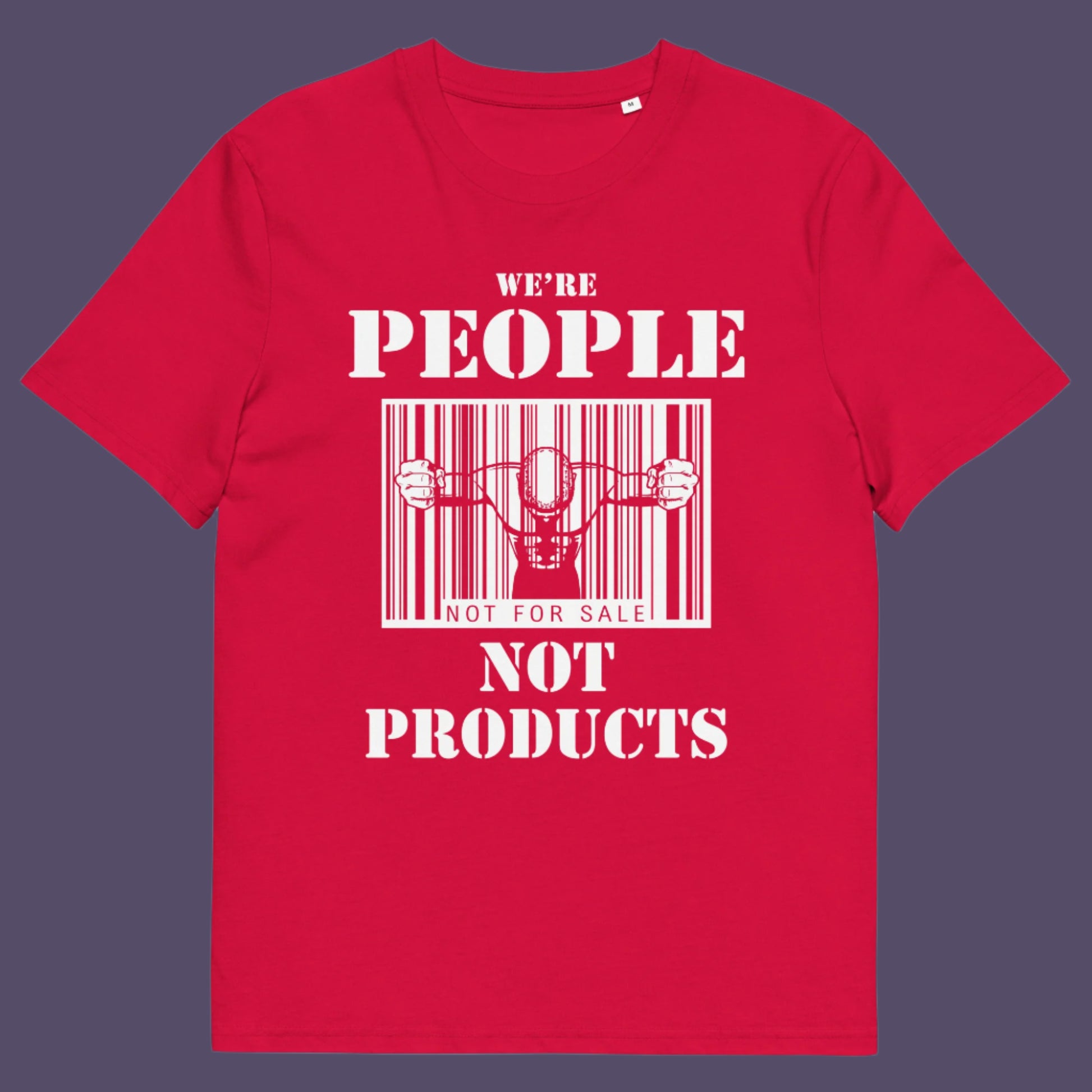 Red t shirt. An anti capitalism t shirt highlighting the dehumanisation of people in a money obsessed society. A fantastic choice for any anti capitalism protest or to just create social awareness. Made from 100% organic ring-spun cotton, this anti consumerism t shit is unisex, high-quality, super comfy, and best of all, eco-friendly.