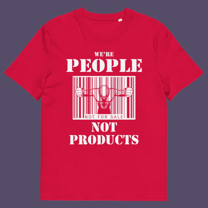 Red t shirt. An anti capitalism t shirt highlighting the dehumanisation of people in a money obsessed society. A fantastic choice for any anti capitalism protest or to just create social awareness. Made from 100% organic ring-spun cotton, this anti consumerism t shit is unisex, high-quality, super comfy, and best of all, eco-friendly.