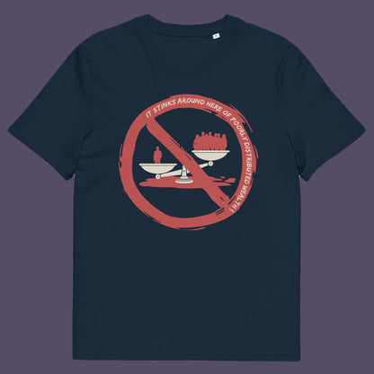 French navy t shirt. A broken society t shirt expressing an inequality in wealth. A design for anyone who has lost faith in our system and feels surrounded by greed and corruption. If you have had enough of the few owning the most, show your disgust with this unique urban art design. Made from 100% organic ring-spun cotton, these social issues t shirts are unisex, high quality, super comfy, and best of all, eco-friendly.