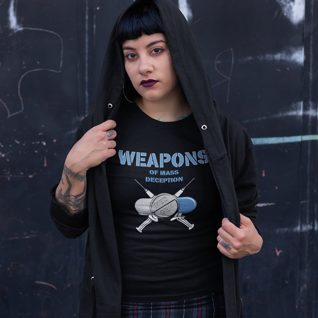woman in black hoodie. This anti drugs t shirt suggests an overuse of pharmaceutical drugs in the developed world. Are we being prescribed medication we don't need ? A very satirical view questioning the effects of capitalism on the health care pharmaceutical industry. Made from 100% organic ring-spun cotton, this counter culture t shirt is unisex, high quality, super comfy, and best of all, eco-friendly.