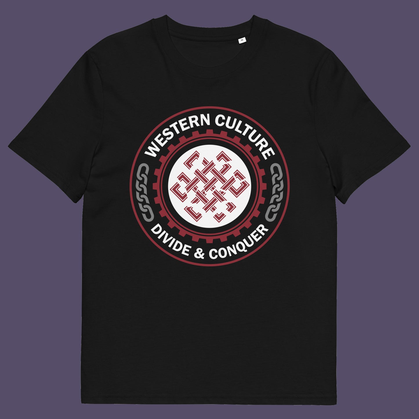 Black t shirt. This counter culture t shirt questions the politics of western society. Let's drop the façade that western culture is more civilised and advanced. This design highlights a method of people management that has worked for the Western elite for centuries. Made from 100% organic ring-spun cotton, this broken society t shirt is unisex, high-quality, super comfy, and best of all, eco-friendly.