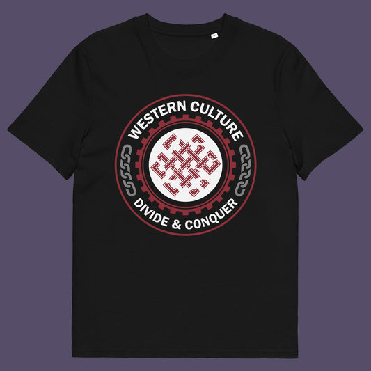 Black t shirt. This counter culture t shirt questions the politics of western society. Let's drop the façade that western culture is more civilised and advanced. This design highlights a method of people management that has worked for the Western elite for centuries. Made from 100% organic ring-spun cotton, this broken society t shirt is unisex, high-quality, super comfy, and best of all, eco-friendly.