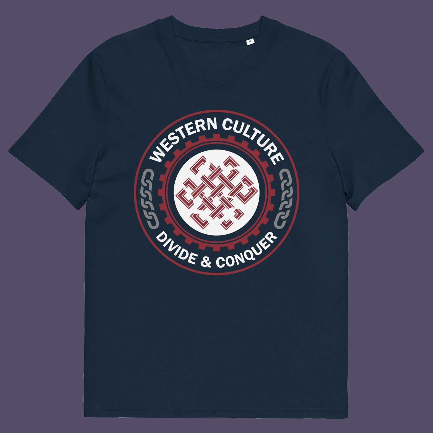 French navy t shirt. This counter culture t shirt questions the politics of western society. Let's drop the façade that western culture is more civilised and advanced. This design highlights a method of people management that has worked for the Western elite for centuries. Made from 100% organic ring-spun cotton, this broken society t shirt is unisex, high-quality, super comfy, and best of all, eco-friendly.