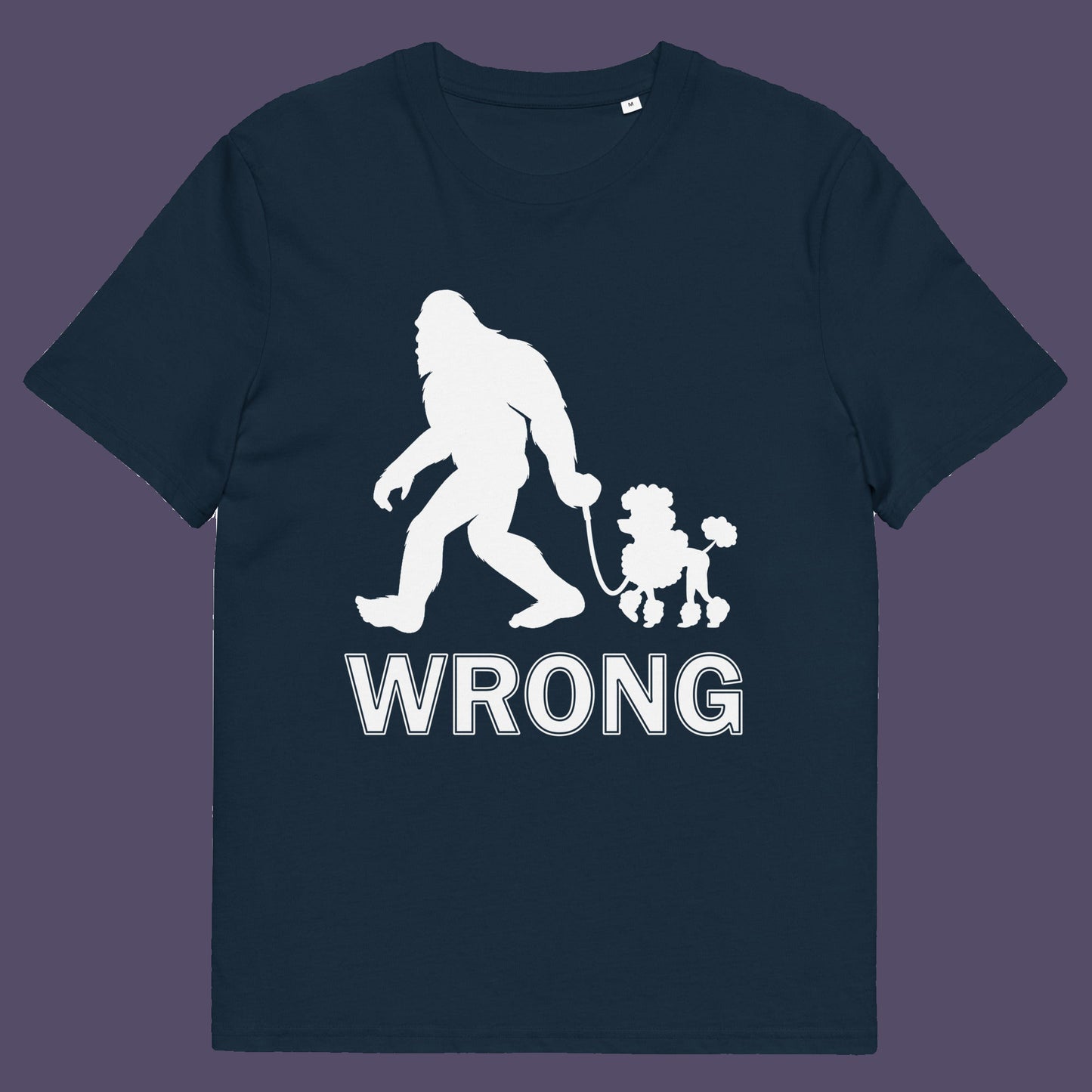 French navy t-shirt. A funny Bigfoot t-shirt questioning the limits of acceptability. A poodle will never be the dog of choice for the Bigfoot. However open minded you are there are some things that will never look right. Made from 100% organic ring-spun cotton, this bigfoot t-shirt is unisex, high-quality, super comfy, and best of all, eco-friendly.
