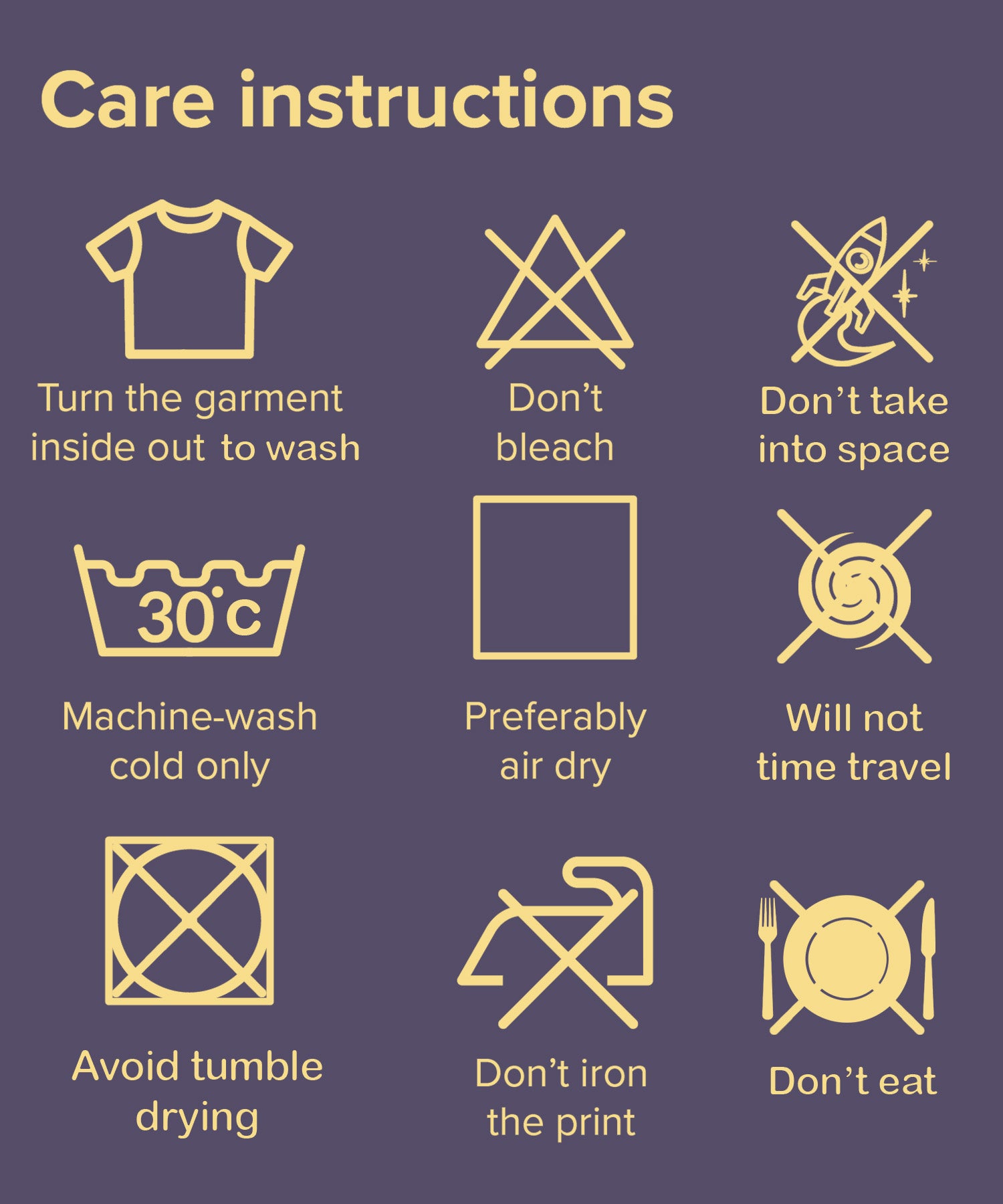 Care instructions for maintaining a great apparel print.