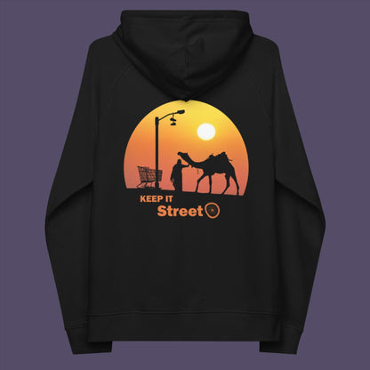 Where ever you are in the World, may the Street be with you.  • Outside: 100% organic cotton • Charcoal melange is 60% cotton, 40% recycled polyester • Inside for all colours: 80% organic cotton, 20% recycled polyester • Brushed lining • Regular fit • Raglan sleeves • Ribbed cuffs and hem • Drawstrings with metal eyelets and stoppers • Jersey-lined hood • Blank product sourced from Bangladesh