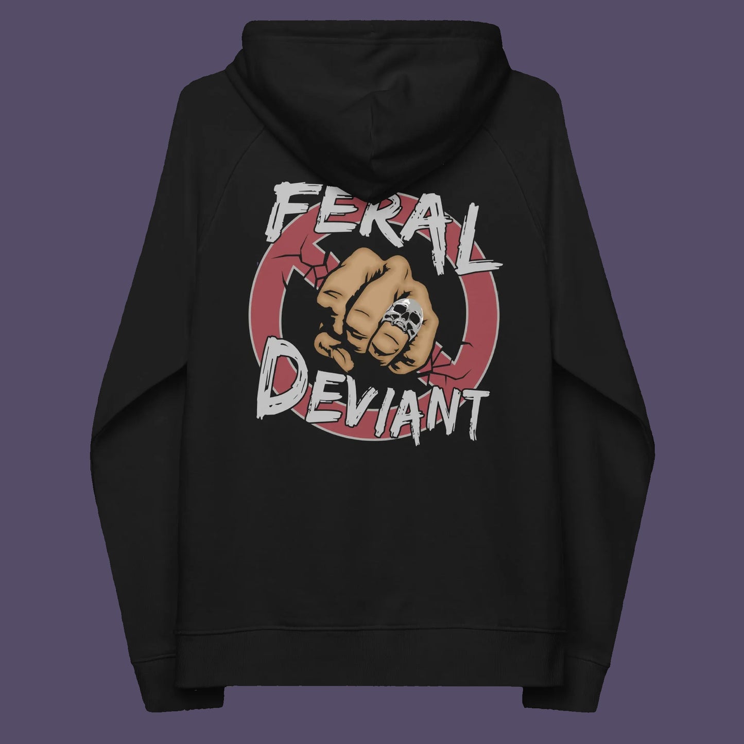 Black hoodie back. A non conformist hoodie for people who think boundaries stifle creativity, and rules are only guidelines. This alternative, anti establishment hoodie is perfect for any demonstration or protest march of your choice. Comfortable and practical. It's extra soft and has a convenient front pouch pocket. Made from organic cotton and recycled polyester, this street art inspired hoodie is a great eco-friendly choice.