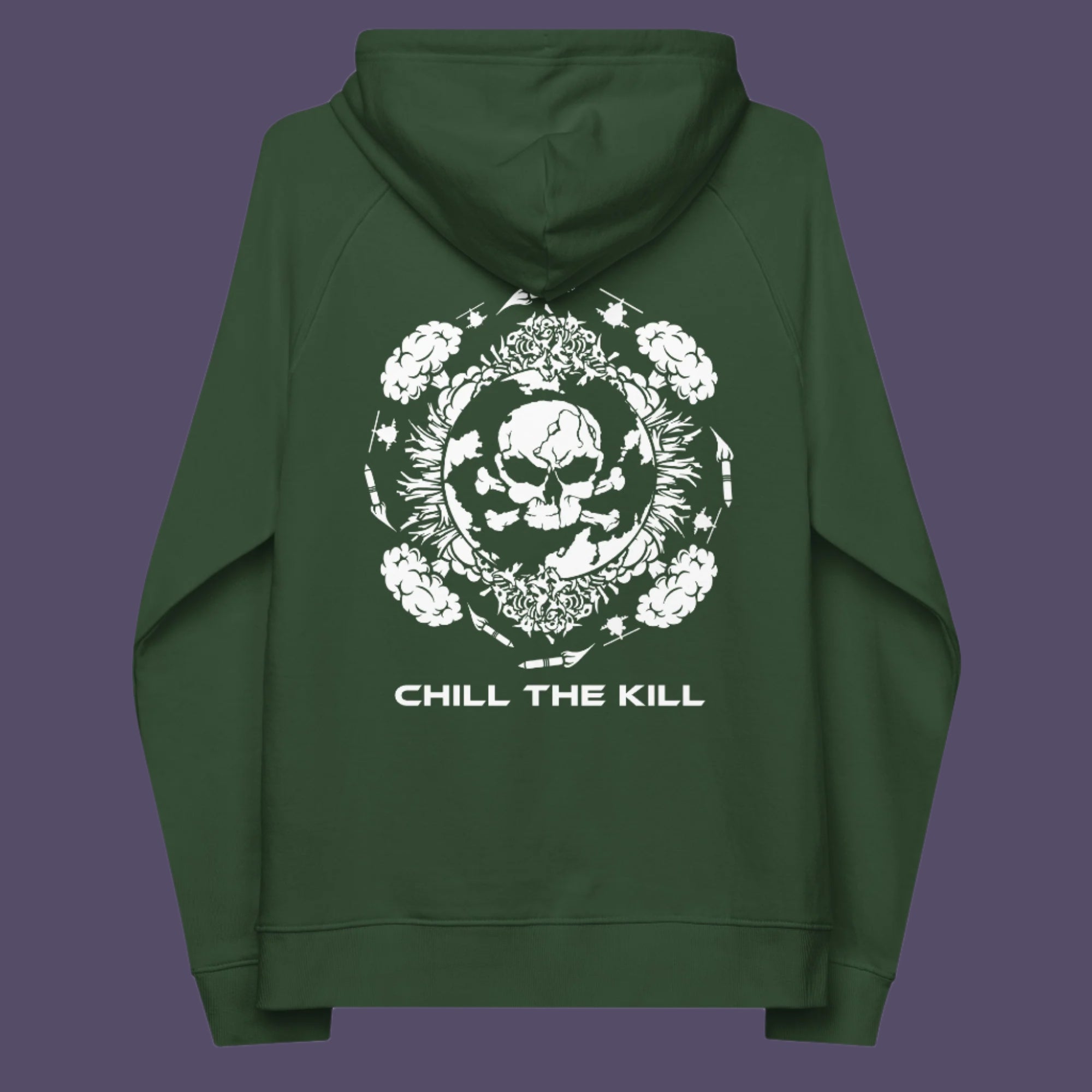 One in a series of designs about environmental issues. This one highlighting the amount of death and destruction we create as a species. Comfortable and practical. It's extra soft and has a convenient front pouch pocket. Made from organic cotton and recycled polyester, this political hoodie is a great eco-friendly choice.