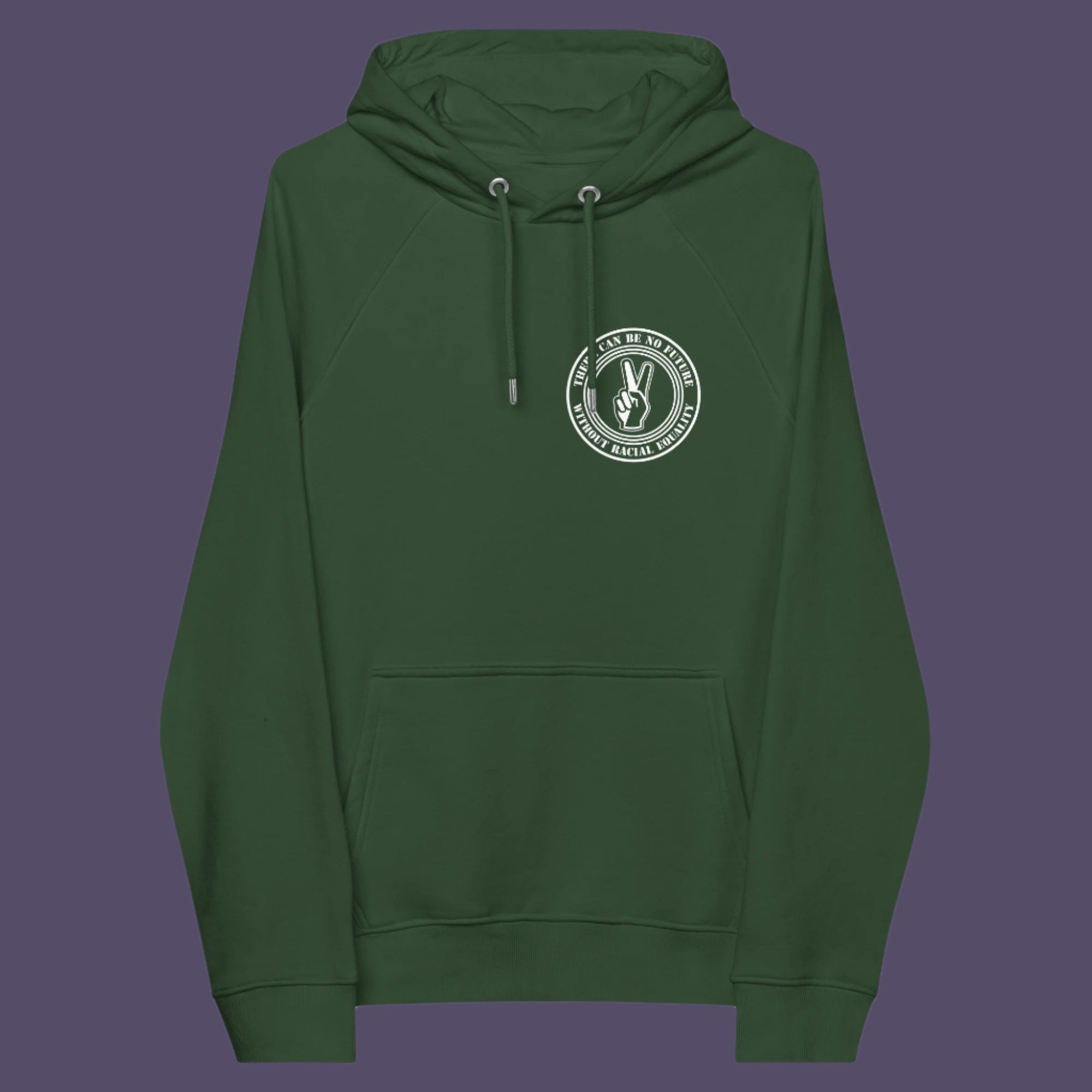 Peace without prejudice, there can be no future without racial equality. Comfortable and practical. It's extra soft and has a convenient front pouch pocket. Made from organic cotton and recycled polyester, this anti racism hoodie is a great eco-friendly choice.