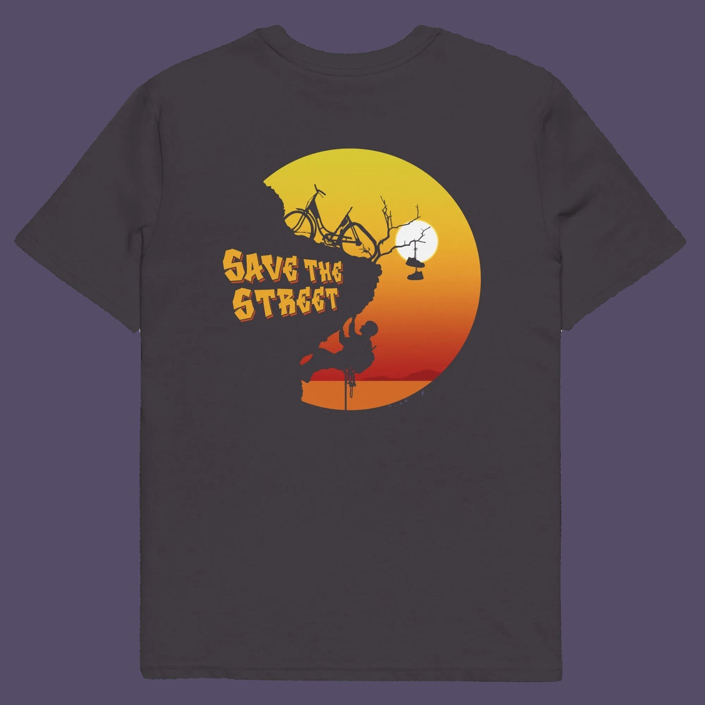 Anthracite t shirt back. A street art t shirt design paying homage to street life. As our society increasingly turns to an online based community it's worth giving a shout out to where the real community is based, on the streets! Let's keep them full of life. Made from 100% organic ring-spun cotton, these street art t shirts are unisex, high quality, super comfy, and best of all, eco-friendly.