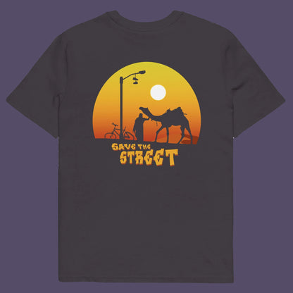 Anthracite t shirt back. This street art t shirt stencil represents inner city street life as a culture of it's own. There is a ground level reality mixed with trustworthy honestly at street level in towns and cities across the planet. Wherever you are in the world, may the street be with you. Made from 100% organic ring-spun cotton, this urban art t shirt is unisex, high-quality, super comfy, and best of all, eco-friendly.