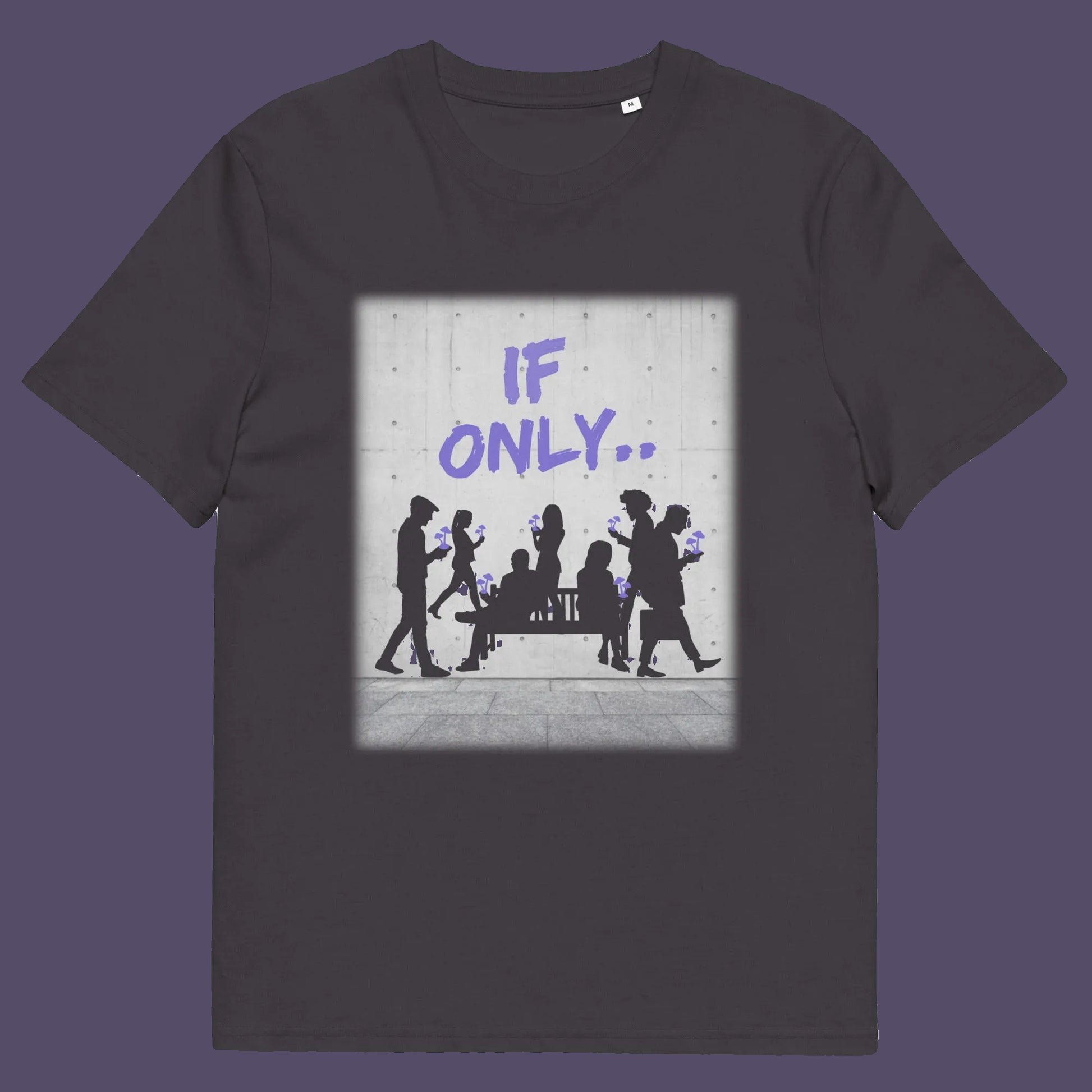 Anthracite t shirt. An anti mobile phone abuse t shirt in a stencil graffiti art design. Wouldn't it be a better world if people had something more mind expanding to be obsessed with other than a mobile phone. Made from 100% organic ring-spun cotton, this anti mobile phone abuse t shirt is unisex, high-quality, super comfy, and best of all, eco-friendly.