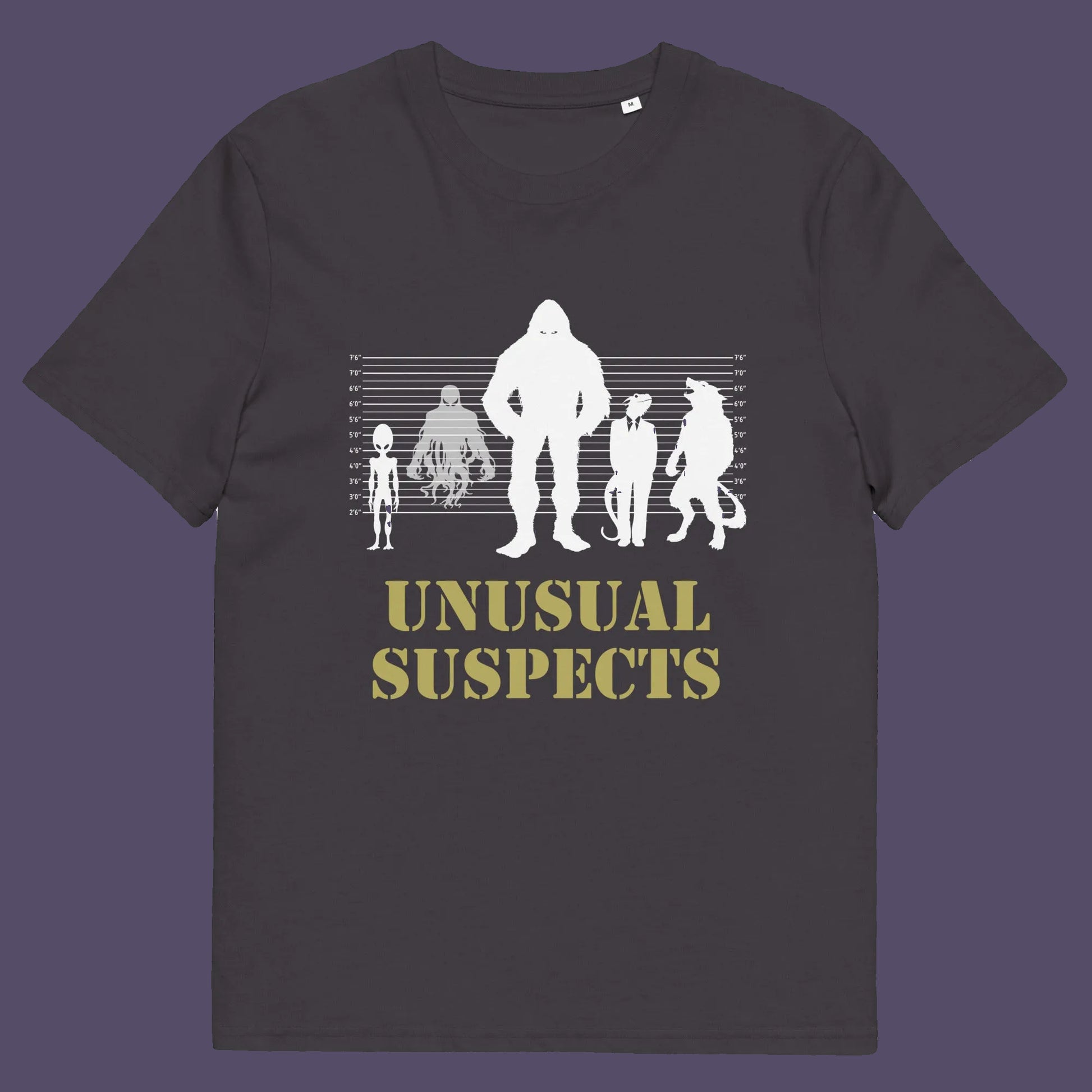 Anthracite t shirt. A conspiracy theorist t shirt for movie lovers. From bigfoot to aliens, these are the personnel responsible for most cover ups and disputed existences. This imaginative stencil art design is for people who think outside the box. Made from 100% organic ring-spun cotton, this witty conspiracy theory t-shirt is unisex, high-quality, super comfy, and best of all, eco-friendly.