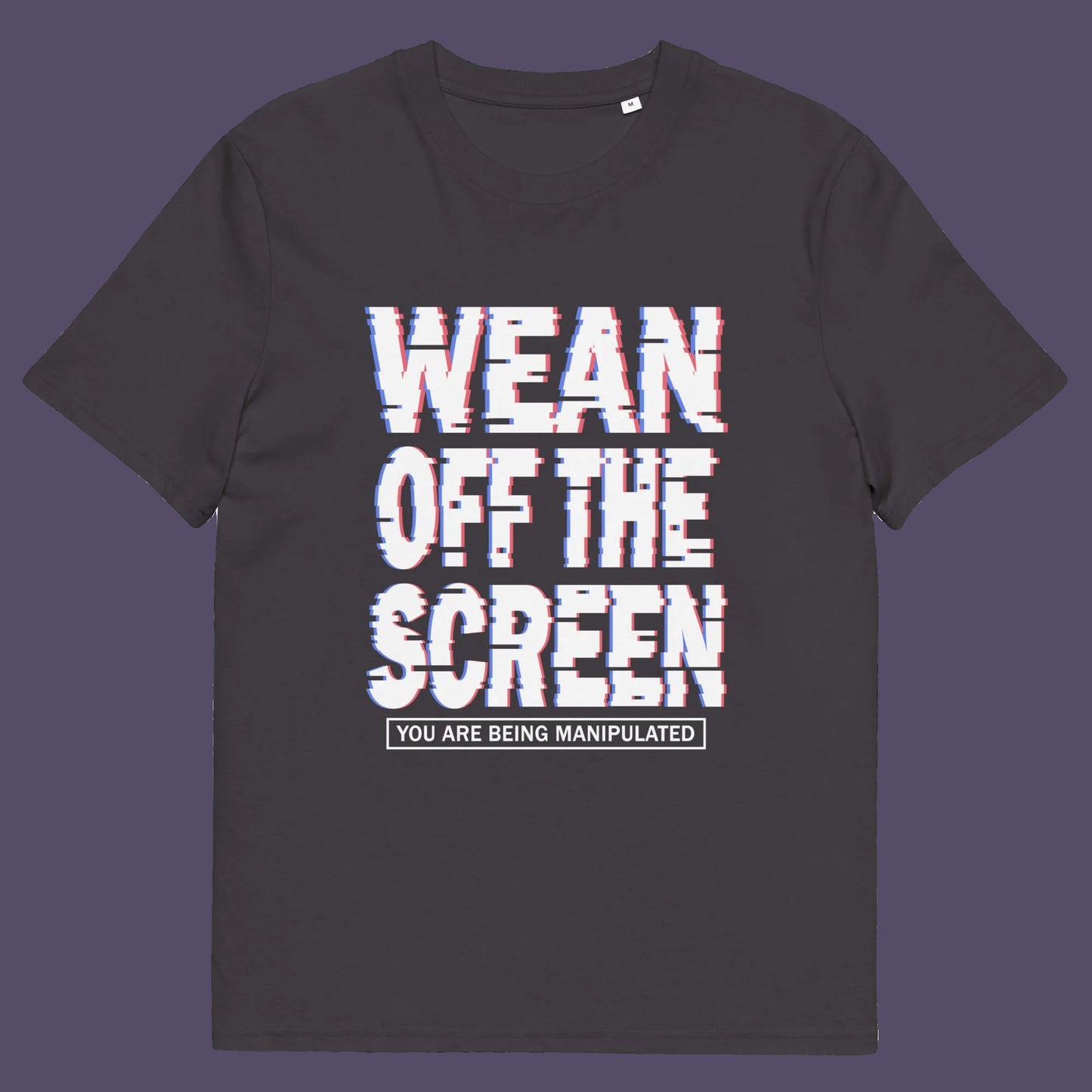 Anthracite t shirt. This media based conspiracy theory t-shirt suggests there is more to digital media and entertainment than meets the eye. An anti mobile abuse slogan in a unique design to increase social awareness of too much screen time. Made from 100% organic ring-spun cotton, this conspiracy theory t-shirt is unisex, high-quality, super comfy, and best of all, eco-friendly.